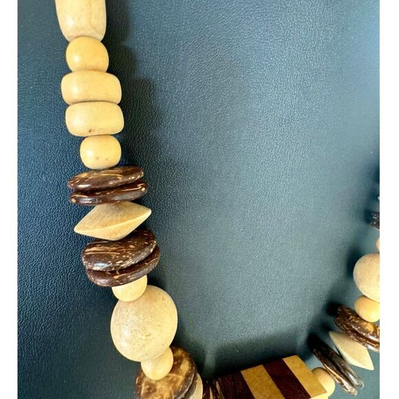 Vintage Wood Statement Beaded Necklace, Unmarked - Picture 3 of 4